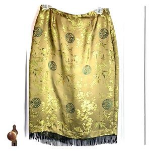 Vintage Green Beaded Faux Silk Skirt